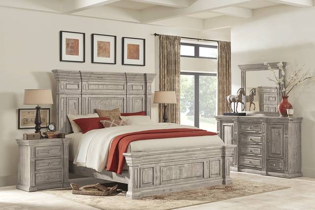 Cindy Crawford Home Pine Manor Gray 7 Pc King Panel Bedroom - Thumbnail - Image 1