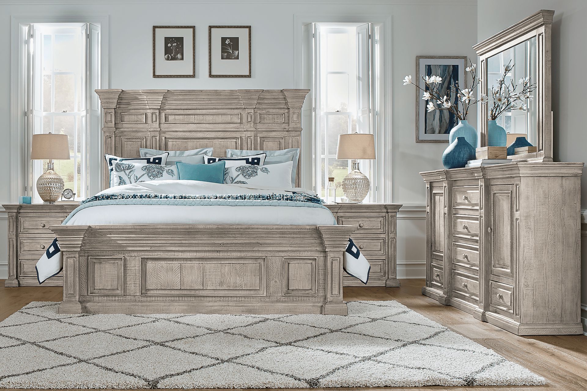 Cindy Crawford Home Pine Manor Gray 8 Pc King Panel Bedroom - Image 1
