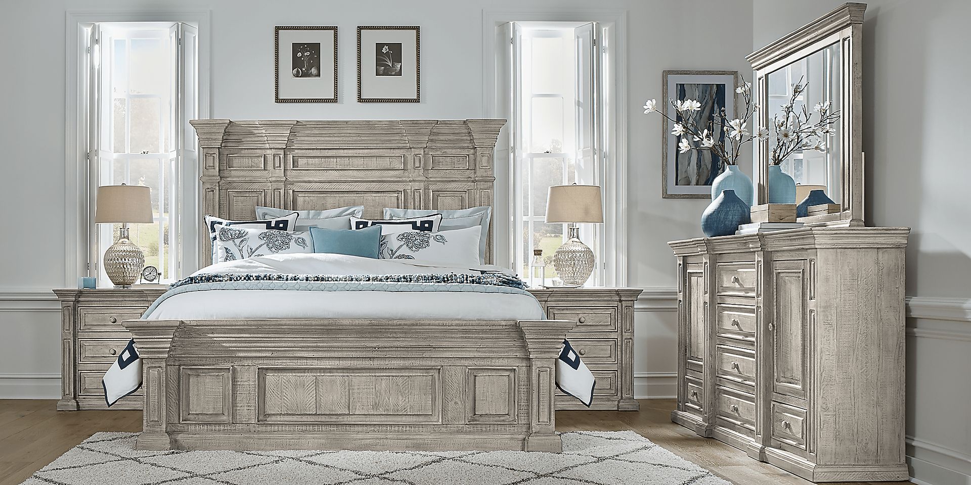 Cindy Crawford Home Pine Manor Gray 8 Pc King Panel Bedroom - Image 1