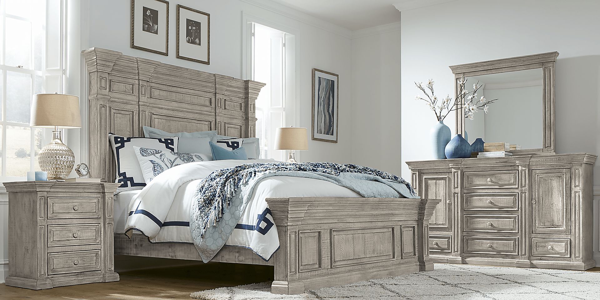 Cindy Crawford Home Pine Manor Gray 8 Pc Queen Panel Bedroom - Image 1