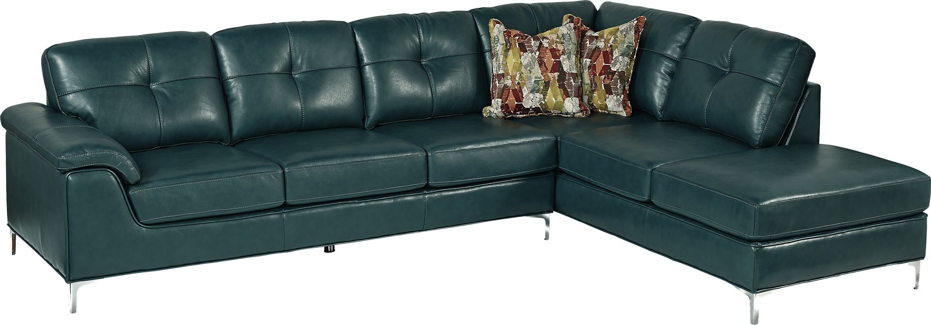 Cindy Crawford Home Preston Ridge Turquoise Leather 2 Pc Sectional - Image 1