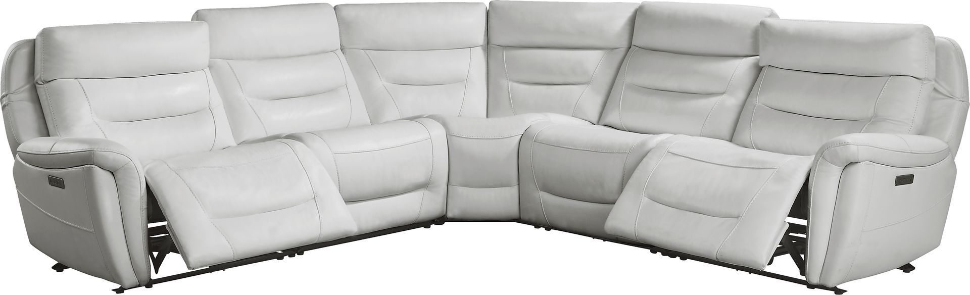 Regis Park Gray Leather 5 Pc Dual Power Reclining Sectional - Image 3