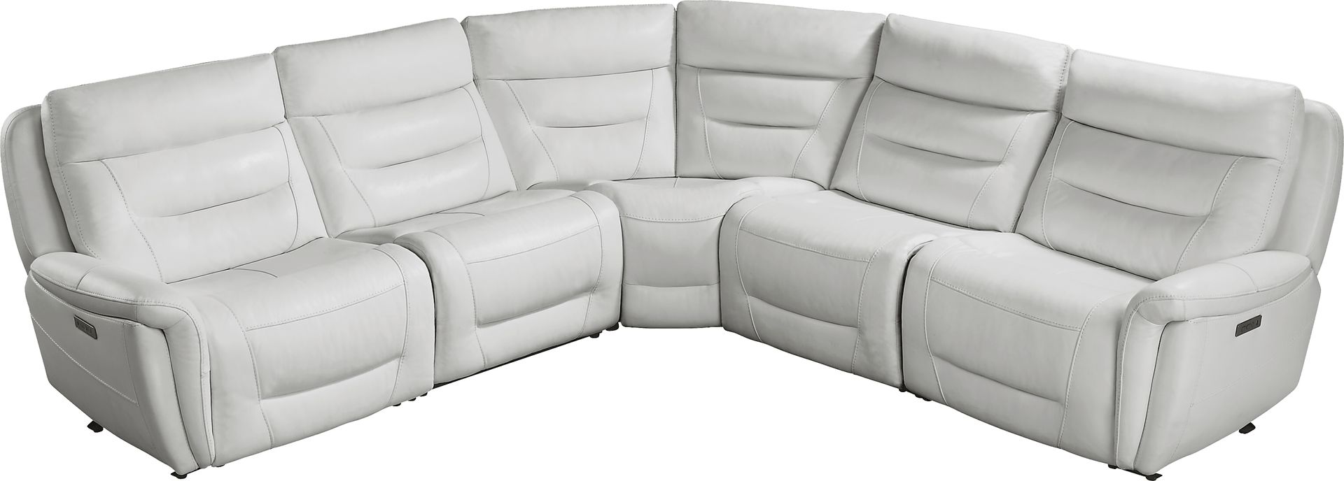 Regis Park Gray Leather 5 Pc Dual Power Reclining Sectional - Image 4