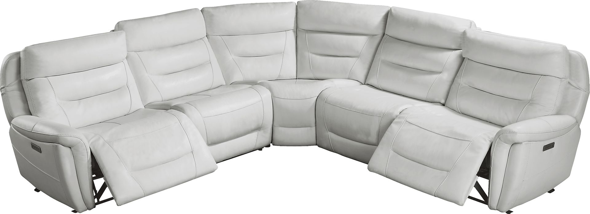 Regis Park Gray Leather 5 Pc Dual Power Reclining Sectional - Image 5