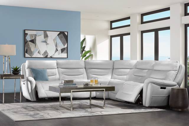 Regis Park Gray Leather 5 Pc Dual Power Reclining Sectional - Thumbnail - Image 2