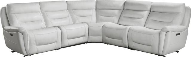 Regis Park Gray Leather 5 Pc Dual Power Reclining Sectional - Thumbnail - Image 1
