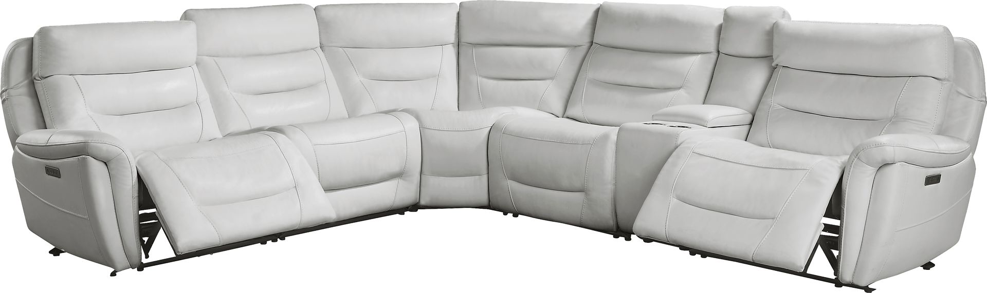 Regis Park Gray Leather 6 Pc Dual Power Reclining Sectional - Image 3