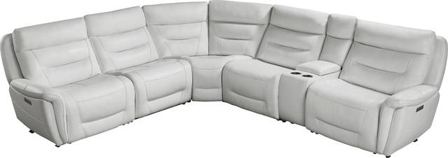 Regis Park Gray Leather 6 Pc Dual Power Reclining Sectional - Thumbnail - Image 4
