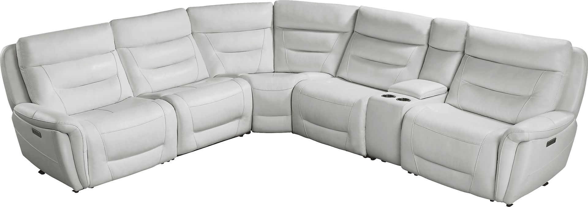 Regis Park Gray Leather 6 Pc Dual Power Reclining Sectional - Image 4
