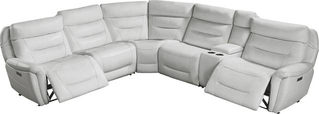 Regis Park Gray Leather 9 Pc Dual Power Reclining Sectional Living Room - Thumbnail - Image 5