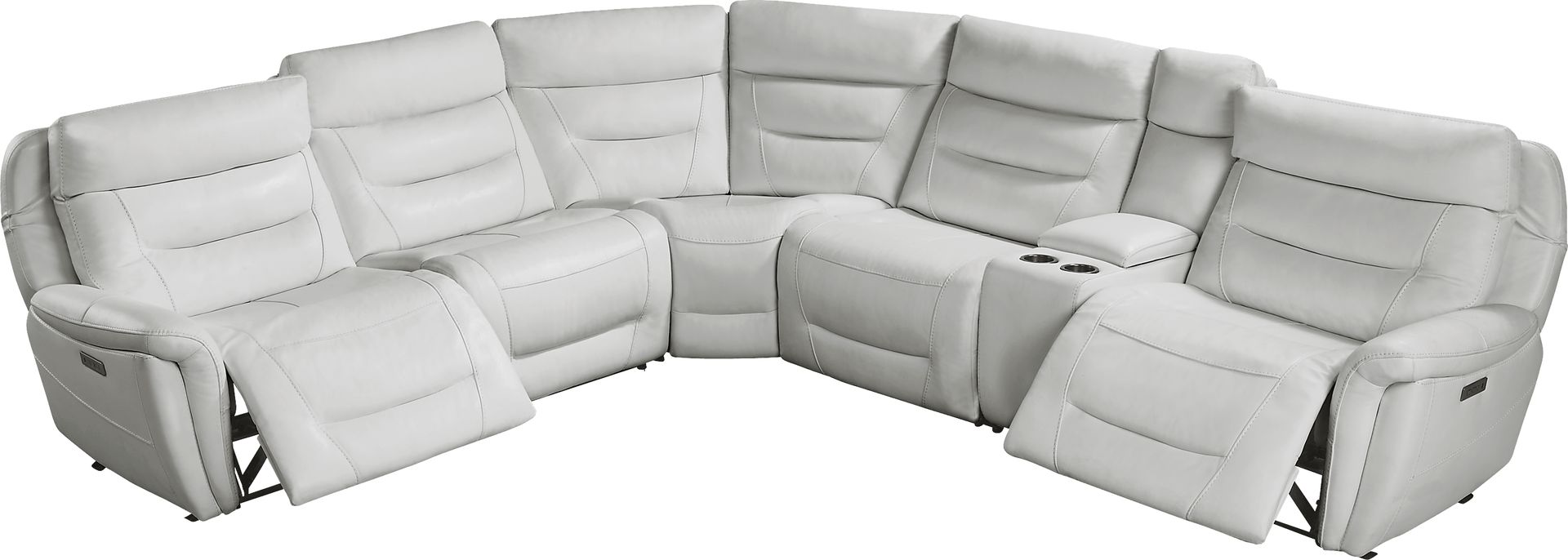 Regis Park Gray Leather 6 Pc Dual Power Reclining Sectional - Image 5