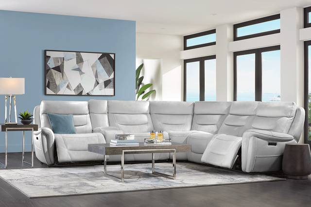 Regis Park Gray Leather 6 Pc Dual Power Reclining Sectional - Thumbnail - Image 2