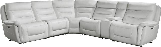 Regis Park Gray Leather 6 Pc Dual Power Reclining Sectional - Thumbnail - Image 1