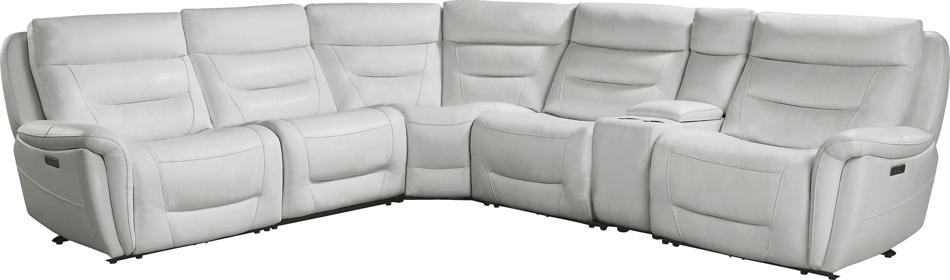 Regis Park Gray Leather 6 Pc Dual Power Reclining Sectional - Image 1