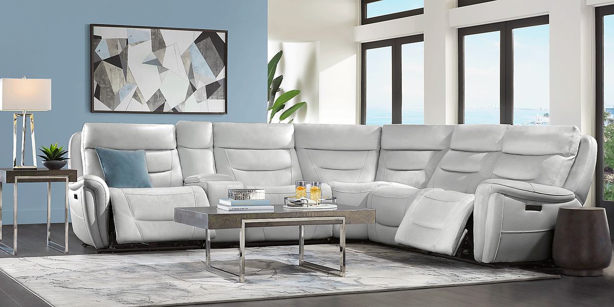 Cindy Crawford Regis Park Gray Leather 6 Pc Dual Power Reclining ...