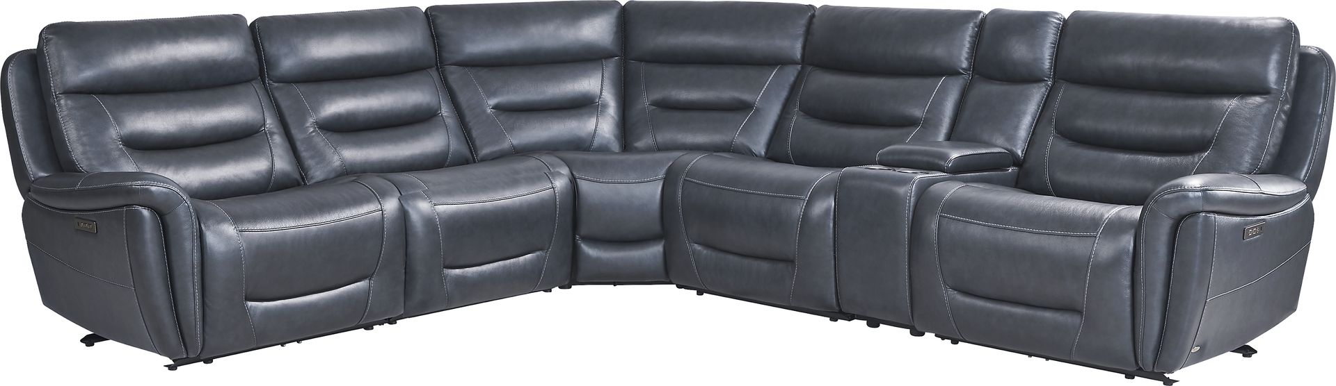 Regis Park Midnight Leather 6 Pc Dual Power Reclining Sectional - Image 3