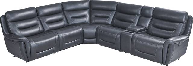 Regis Park Midnight Leather 9 Pc Dual Power Reclining Sectional Living Room - Thumbnail - Image 4