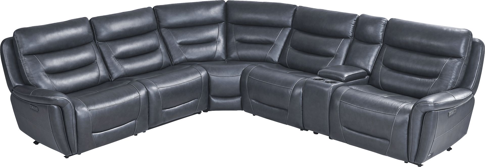 Regis Park Midnight Leather 6 Pc Dual Power Reclining Sectional - Image 4