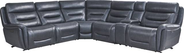 Regis Park Midnight Leather 9 Pc Dual Power Reclining Sectional Living Room - Thumbnail - Image 2