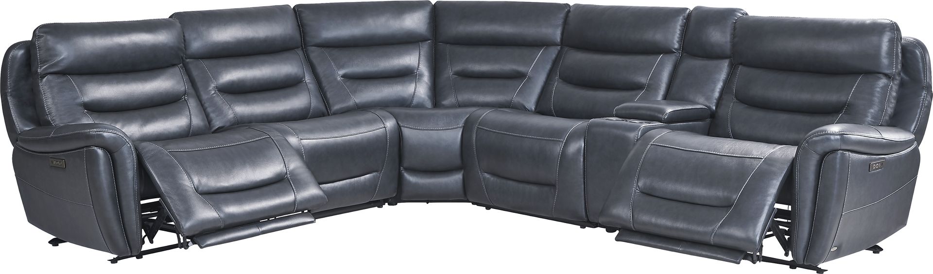 Regis Park Midnight Leather 6 Pc Dual Power Reclining Sectional - Image 1