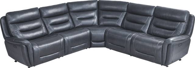Regis Park Midnight Leather 5 Pc Dual Power Reclining Sectional - Thumbnail - Image 4