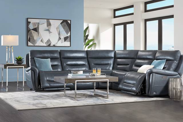 Regis Park Midnight Leather 5 Pc Dual Power Reclining Sectional - Thumbnail - Image 2