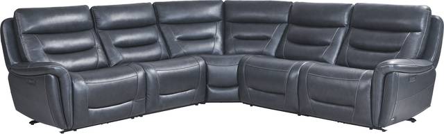 Regis Park Midnight Leather 5 Pc Dual Power Reclining Sectional - Thumbnail - Image 1