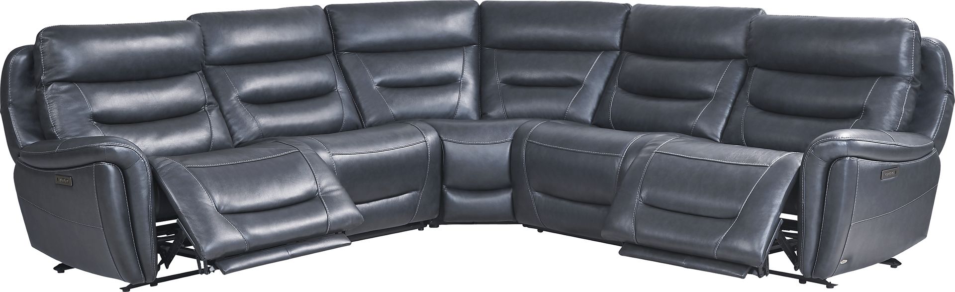 Regis Park Midnight Leather 5 Pc Dual Power Reclining Sectional - Image 1