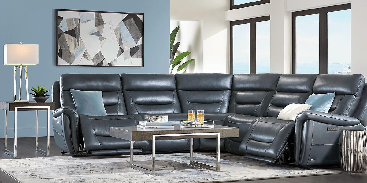 Cindy Crawford Regis Park Midnight Blue Leather 5 Pc Dual Power