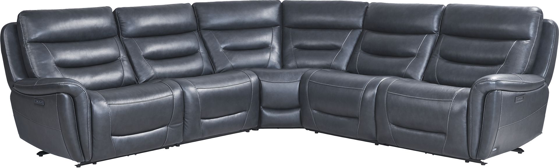 Regis Park Midnight Leather 5 Pc Dual Power Reclining Sectional - Image 3