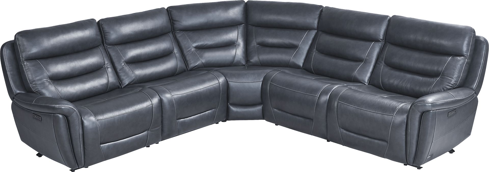 Regis Park Midnight Leather 5 Pc Dual Power Reclining Sectional - Image 4