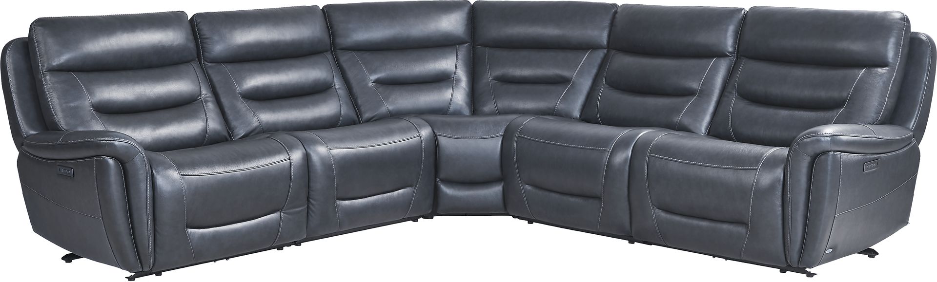 Regis Park Midnight Leather 5 Pc Dual Power Reclining Sectional - Image 1