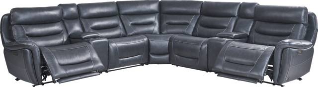 Regis Park Midnight Leather 7 Pc Dual Power Reclining Sectional - Thumbnail - Image 3