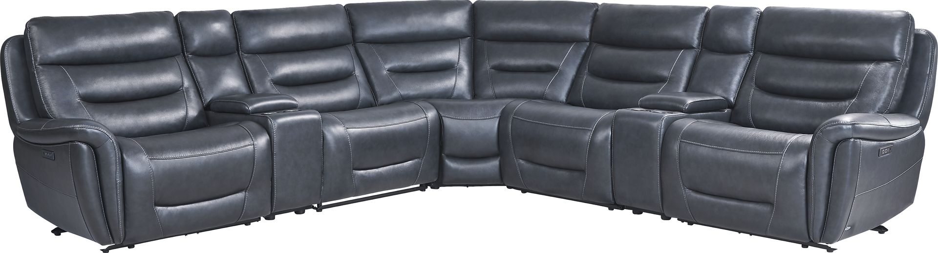 Regis Park Midnight Leather 7 Pc Dual Power Reclining Sectional - Image 3