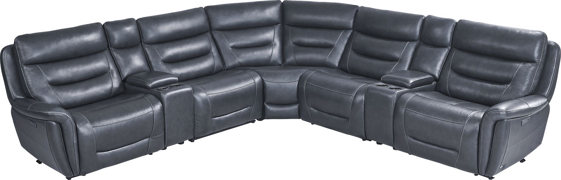 Regis Park Midnight Leather 7 Pc Dual Power Reclining Sectional - Image 4