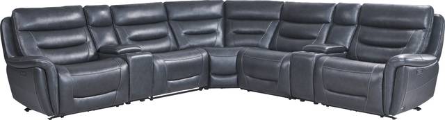 Regis Park Midnight Leather 7 Pc Dual Power Reclining Sectional - Thumbnail - Image 1