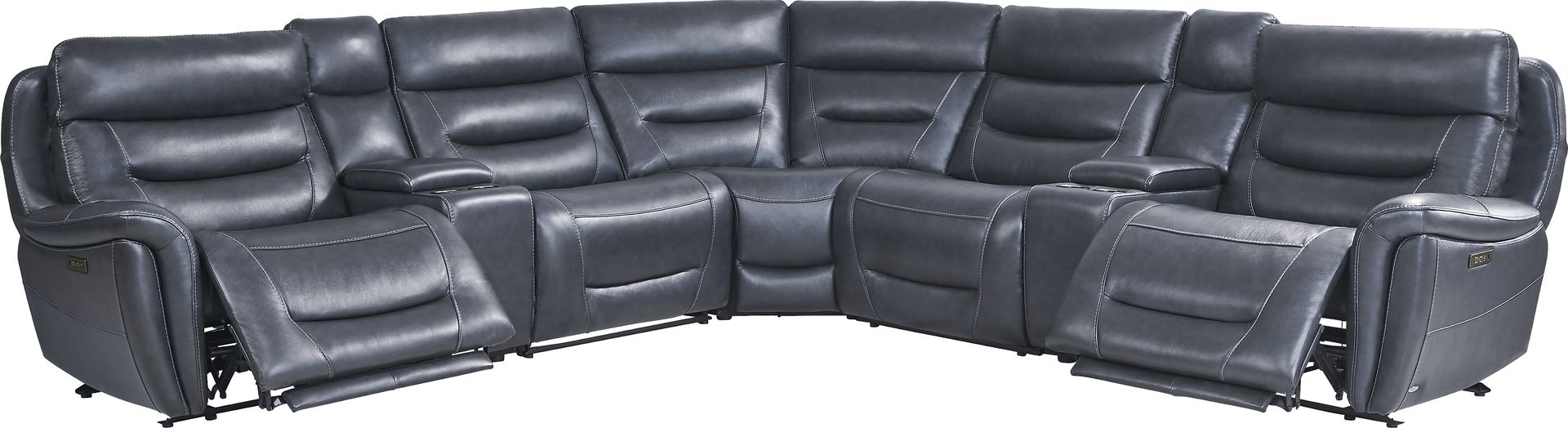 Regis Park Midnight Leather 7 Pc Dual Power Reclining Sectional - Image 1