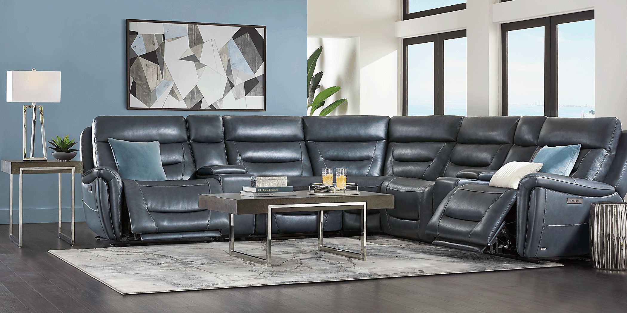 Cindy Crawford Home Regis Park Midnight Leather 7 Pc Dual Power