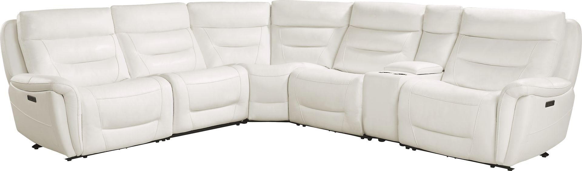 Regis Park White Leather 6 Pc Dual Power Reclining Sectional - Image 3