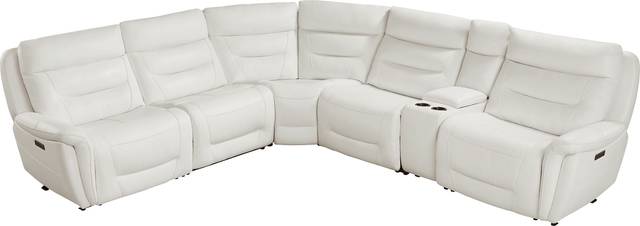 Regis Park White Leather 9 Pc Dual Power Reclining Sectional Living Room - Thumbnail - Image 4