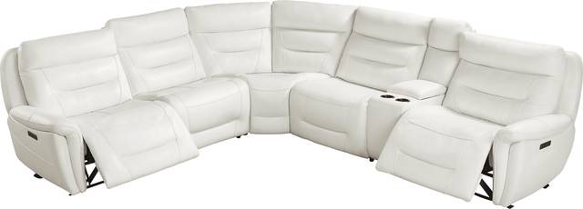 Regis Park White Leather 9 Pc Dual Power Reclining Sectional Living Room - Thumbnail - Image 5