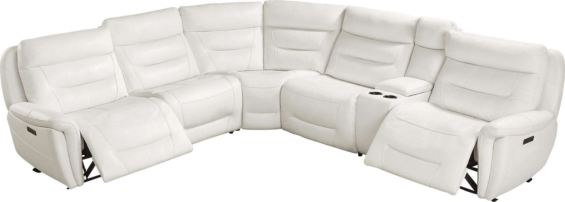 Regis Park White Leather 9 Pc Dual Power Reclining Sectional Living Room - Image 5