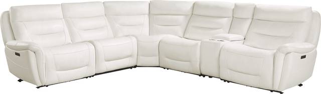 Regis Park White Leather 9 Pc Dual Power Reclining Sectional Living Room - Thumbnail - Image 2