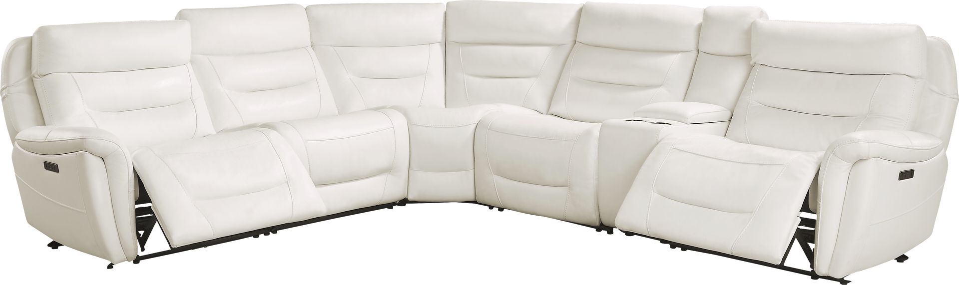 Regis Park White Leather 6 Pc Dual Power Reclining Sectional - Image 1