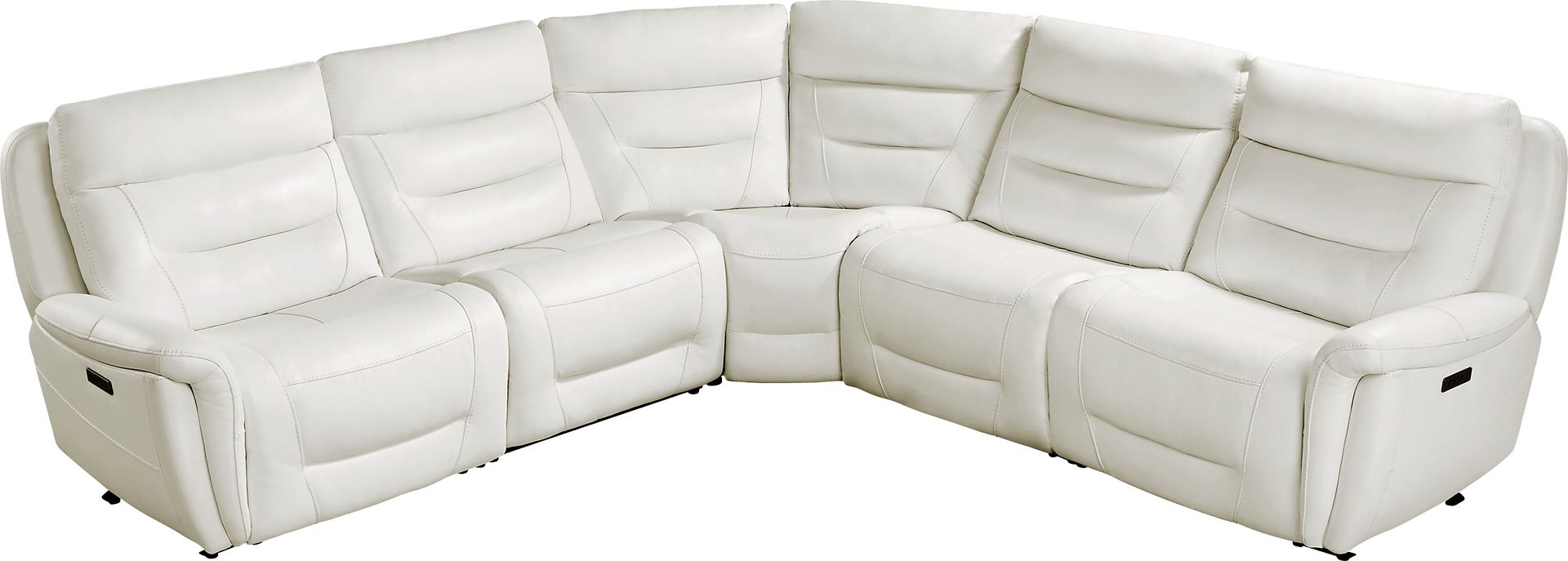 Regis Park White Leather 5 Pc Dual Power Reclining Sectional - Image 3