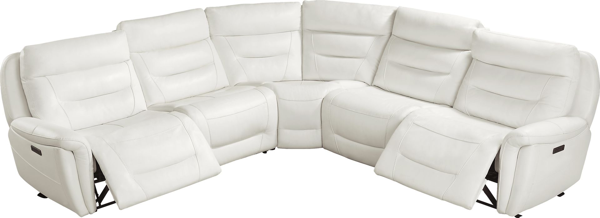 Regis Park White Leather 5 Pc Dual Power Reclining Sectional - Image 5