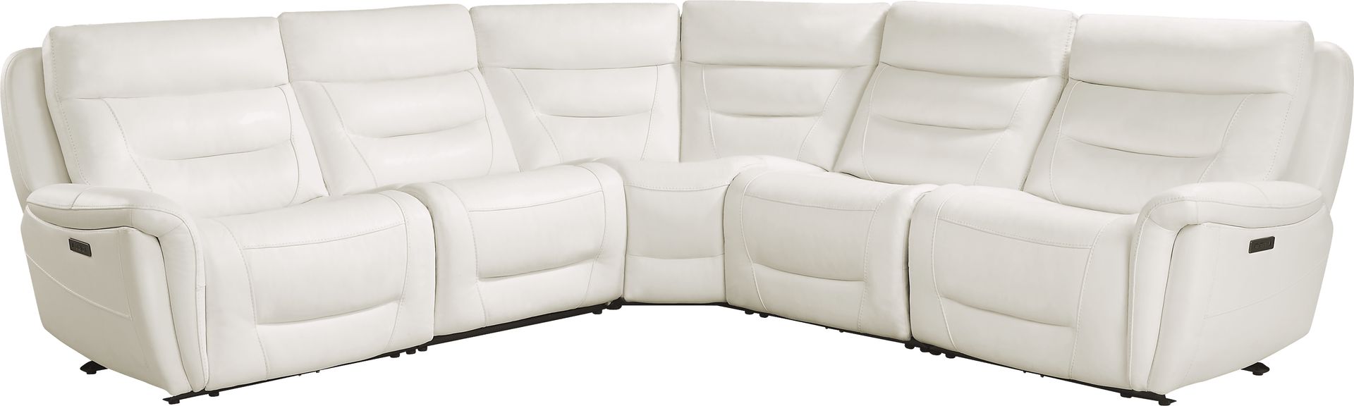 Regis Park White Leather 5 Pc Dual Power Reclining Sectional - Image 4