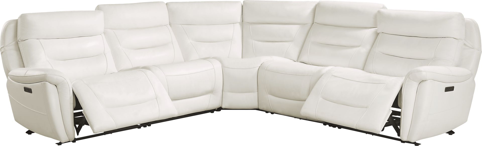 Regis Park White Leather 5 Pc Dual Power Reclining Sectional - Image 4