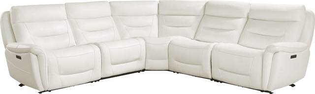 Regis Park White Leather 5 Pc Dual Power Reclining Sectional - Thumbnail - Image 1