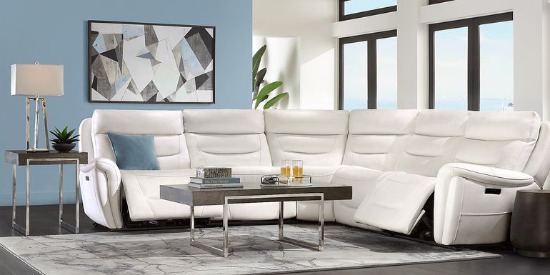 Cindy Crawford Home Regis Park White Leather 5 Pc Dual Power Reclining Sectional